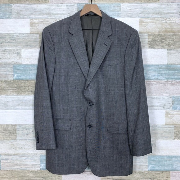 Jos A Bank Wool Sport Coat Jacket Gray Glen Check Two Button Mens 42L 42 Long - Picture 1 of 8